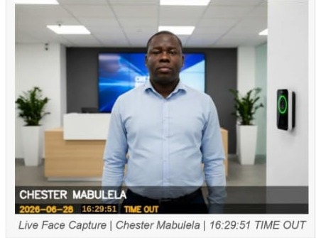 Chester Mabulela, Director of CRADND Digital Tech Solutions, captured by the company's own facial recognition attendance system